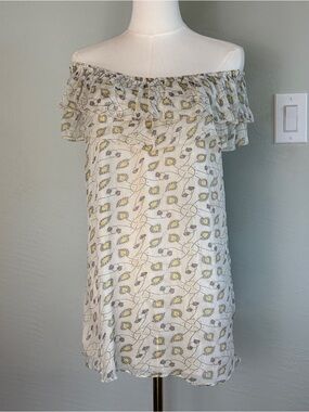 Bundle 2/$30! Off-Shoulder Floral Chiffon Longline Ruffle Top White Yellow Small